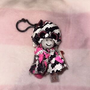 NWT‎ Beanie Boo Pink & Black Sequin Zebra Keychain